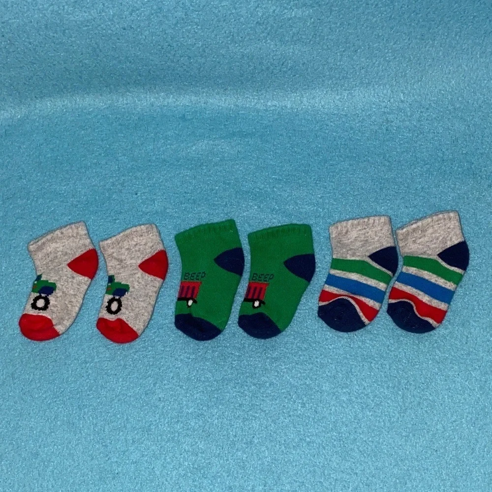 INFANT socks monster truck dump truck stripes cozy comfy 3 pair size 0-6 months
